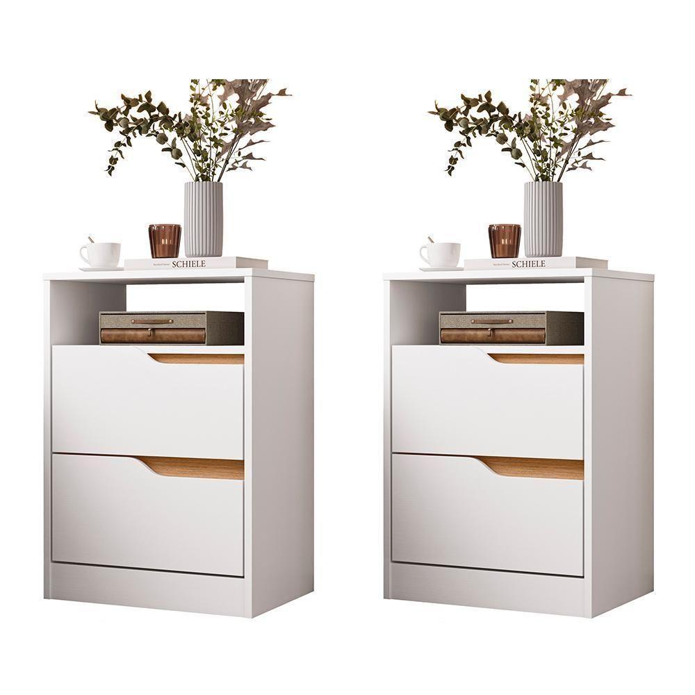 Kit 2 Mesas De Cabeceira Sole 2 Gavetas Flex Branco-freijó - Móveis Albatroz Branco-freijó - 1