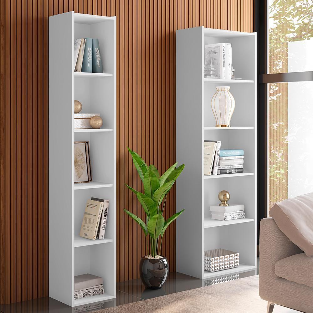 Kit Estante Livreiro Janaina E Luiza Com Prateleiras Branco - Ajl Móveis Branco - 2