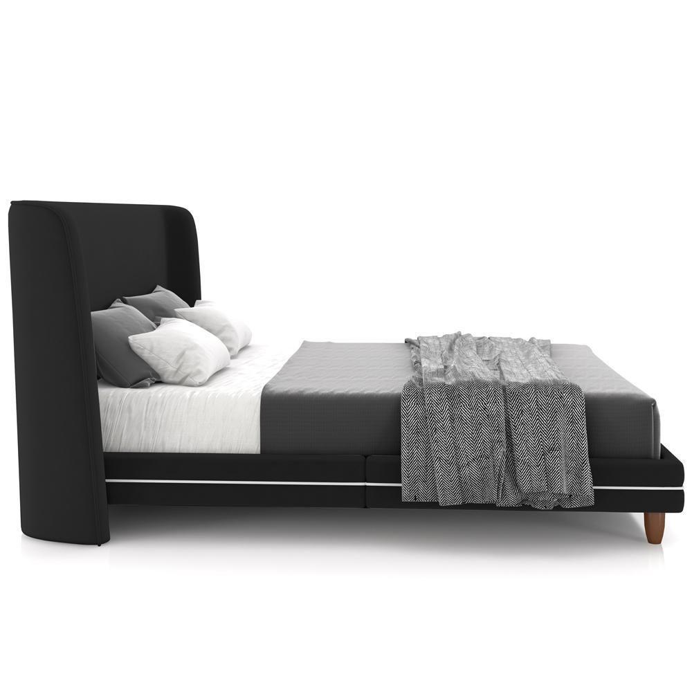 Cabeceira Casal Nilo 195cm Com Cama Pés Madeira Suném P05 Veludo Preto - Lyam Decor - 8