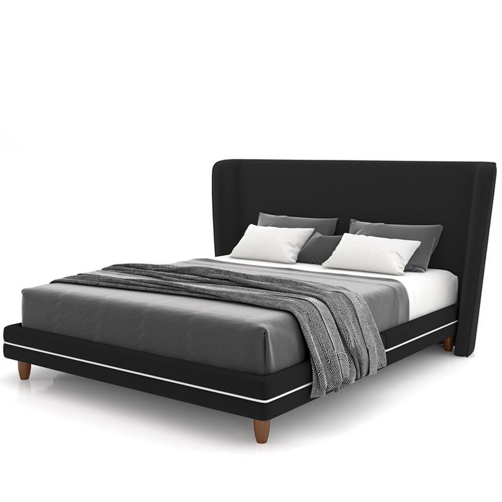 Cabeceira Casal Nilo 195cm Com Cama Pés Madeira Suném P05 Veludo Preto - Lyam Decor - 9