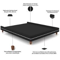 Cabeceira Casal Nilo 195cm Com Cama Pés Madeira Suném P05 Veludo Preto - Lyam Decor