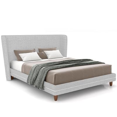 Cabeceira Casal Nilo 195cm Com Cama Pés Madeira Suném P05 Linho Cinza Claro - Lyam Decor
