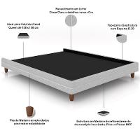 Cabeceira Casal Nilo 195cm Com Cama Pés Madeira Suném P05 Linho Cinza Claro - Lyam Decor