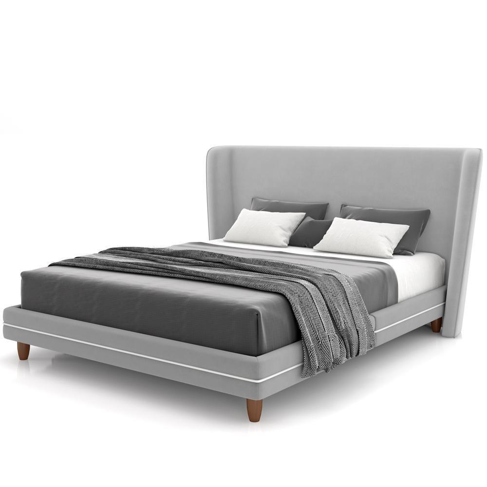 Cabeceira Casal Nilo 140cm Com Cama Pés Madeira Suném P05 Veludo Cinza - Lyam Decor - 2