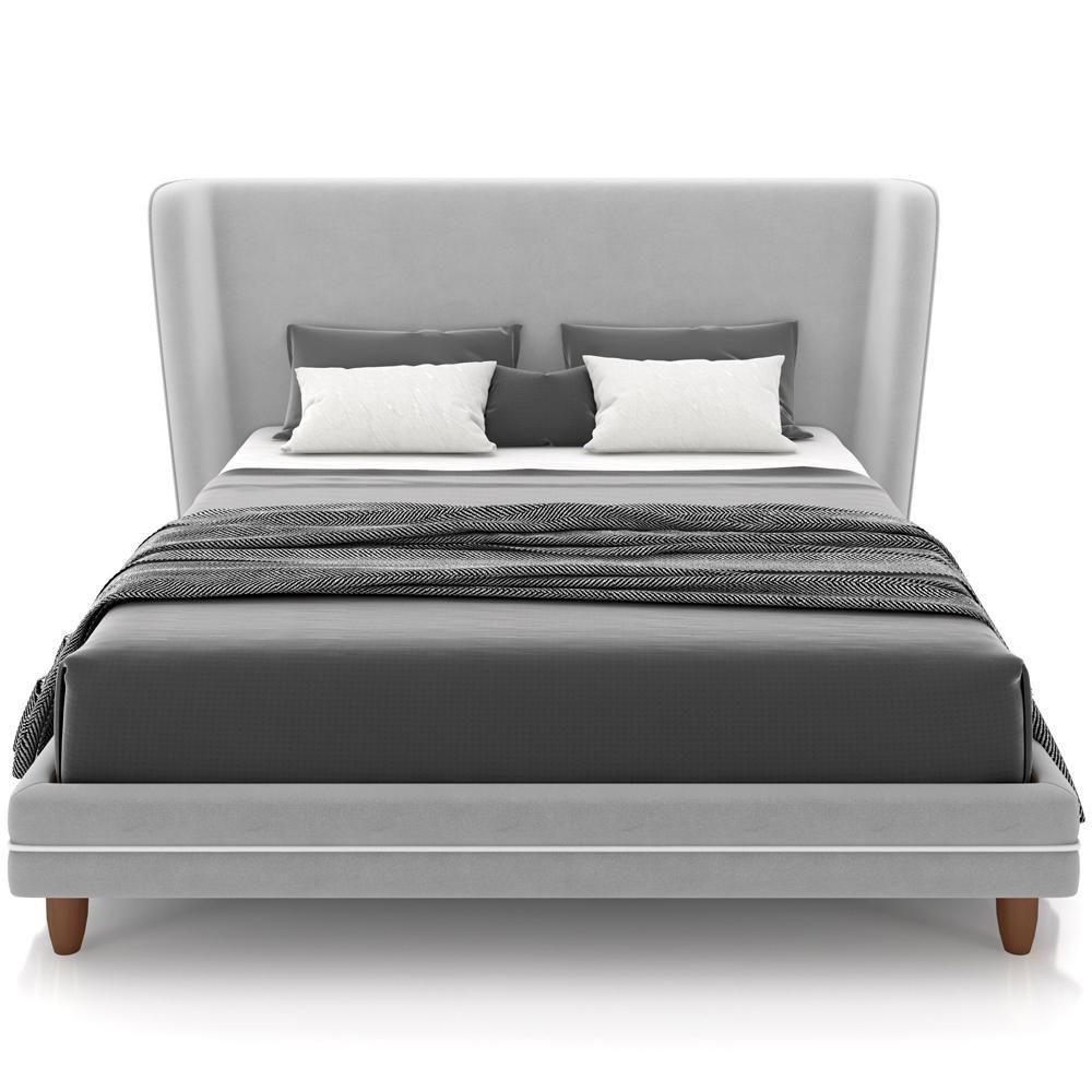 Cabeceira Casal Nilo 140cm Com Cama Pés Madeira Suném P05 Veludo Cinza - Lyam Decor - 3