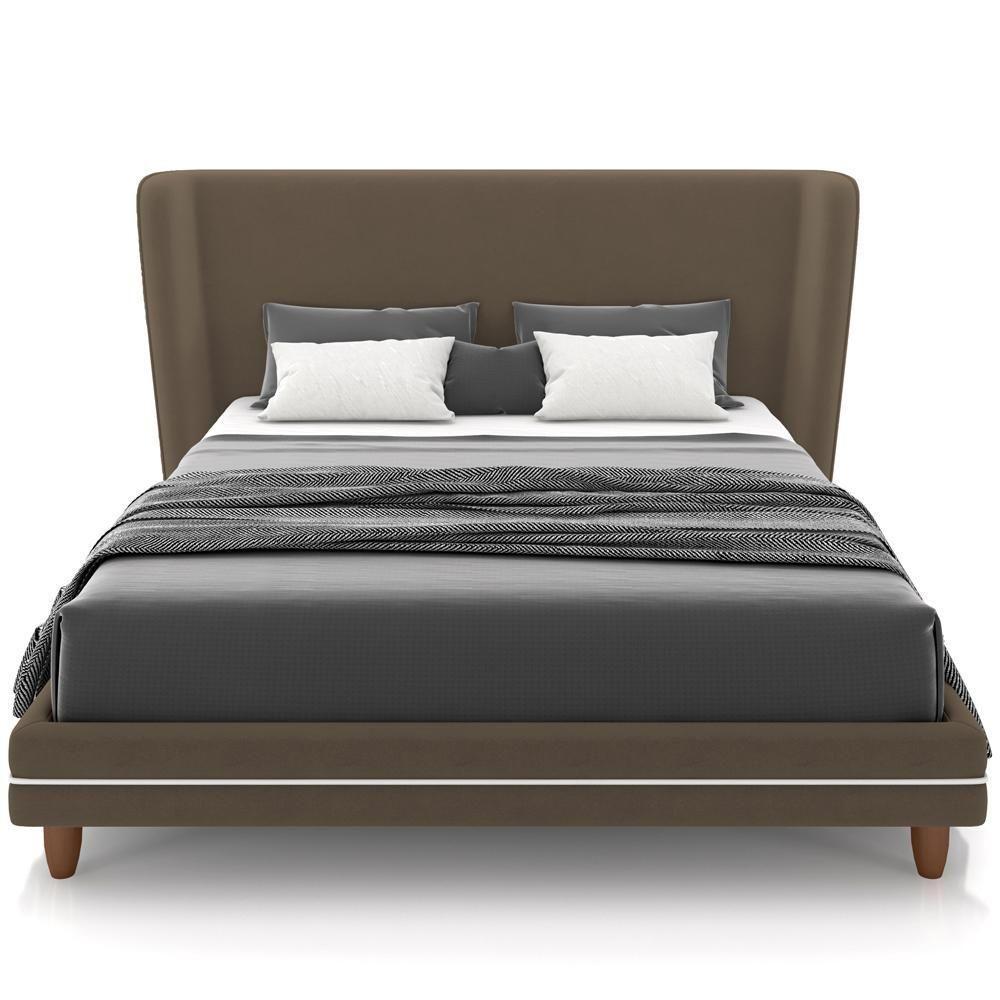 Cabeceira Casal Nilo 195cm Com Cama Pés Madeira Suném P05 Veludo Marrom - Lyam Decor - 2