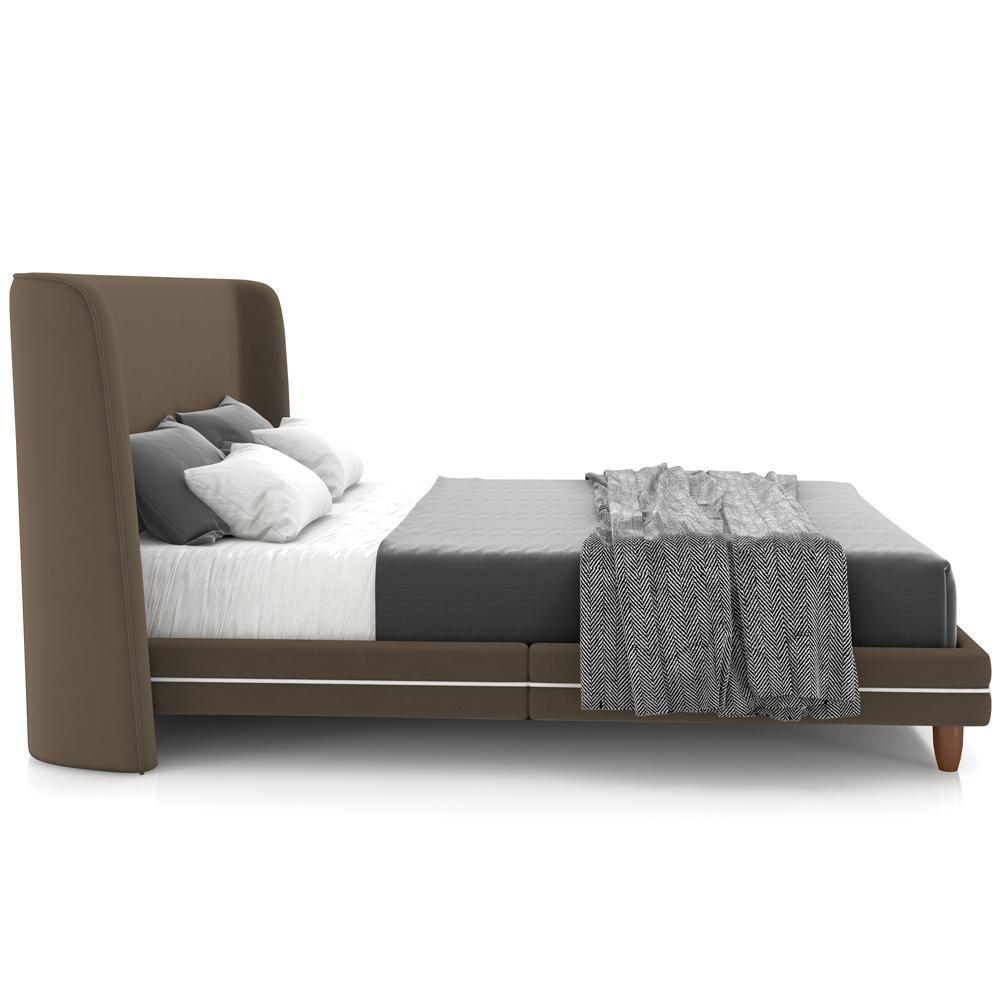 Cabeceira Casal Nilo 195cm Com Cama Pés Madeira Suném P05 Veludo Marrom - Lyam Decor - 8