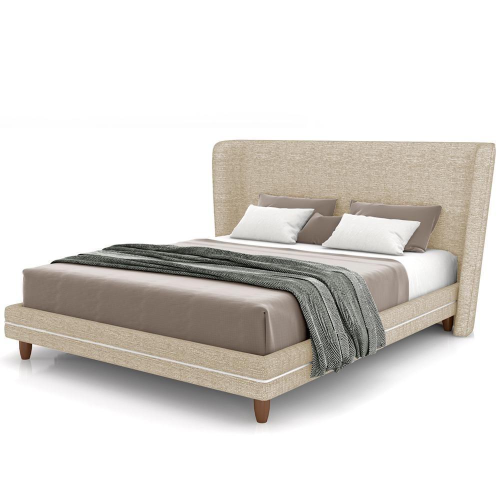 Cabeceira Casal Nilo 195cm Com Cama Pés Madeira Suném P05 Linho Bege - Lyam Decor - 8
