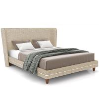 Cabeceira Casal Nilo 195cm Com Cama Pés Madeira Suném P05 Linho Bege - Lyam Decor - 1