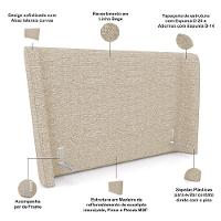 Cabeceira Casal Nilo 195cm Com Cama Pés Madeira Suném P05 Linho Bege - Lyam Decor - 3
