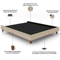 Cabeceira Casal Nilo 195cm Com Cama Pés Madeira Suném P05 Linho Bege - Lyam Decor