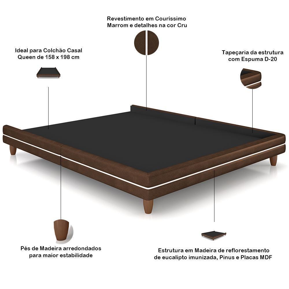 Cabeceira Casal Nilo 160cm Com Cama Pés Madeira Suném P05 Couríssimo Marrom Bouclê Cru - Lyam Decor - 3