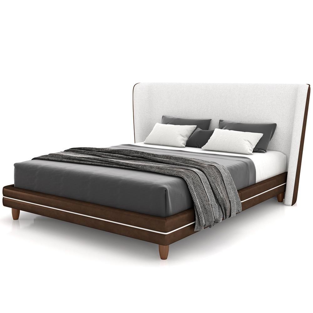 Cabeceira Casal Nilo 160cm Com Cama Pés Madeira Suném P05 Couríssimo Marrom Bouclê Cru - Lyam Decor - 9