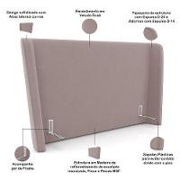 Cabeceira Casal Nilo 160cm Com Cama Pés Madeira Suném P05 Veludo Rosê - Lyam Decor - 3