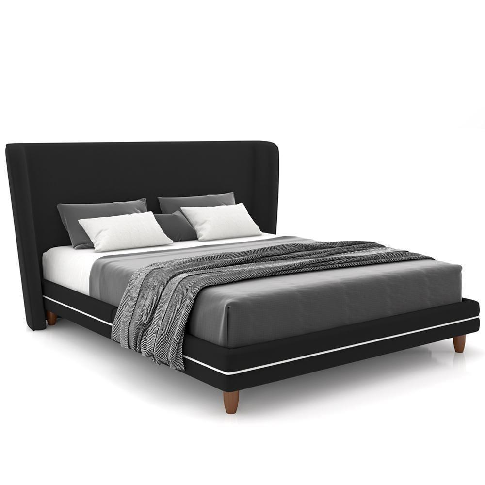 Cabeceira Casal Nilo 140cm Com Cama Pés Madeira Suném P05 Veludo Preto - Lyam Decor - 1