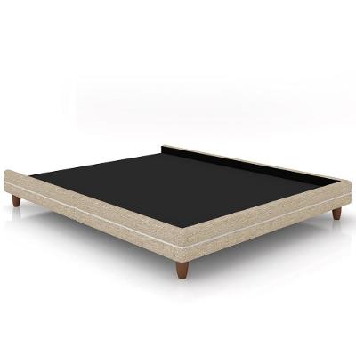 Cama Casal Base Box Pés Madeira 148cm Suném P05 Linho Bege - Lyam Decor