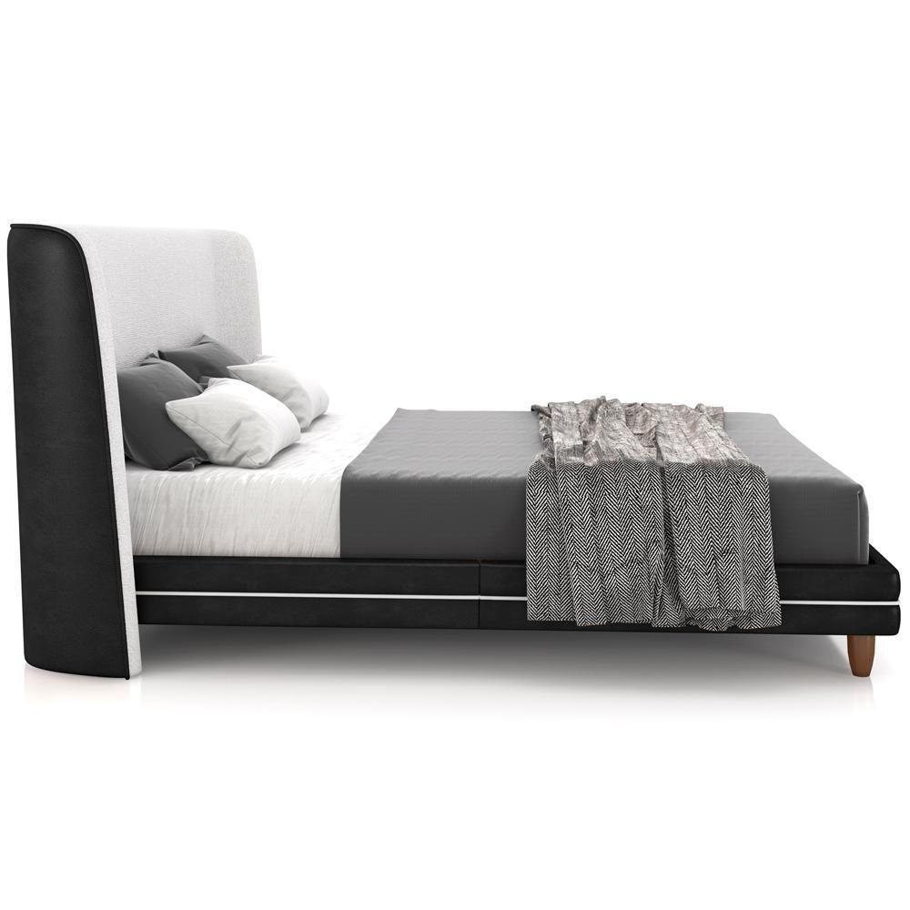 Cabeceira Casal Nilo 140cm Com Cama Pés Madeira Suném P05 Couríssimo Preto Bouclê Cru - Lyam Decor - 7