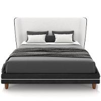 Cabeceira Casal Nilo 140cm Com Cama Pés Madeira Suném P05 Couríssimo Preto Bouclê Cru - Lyam Decor - 2