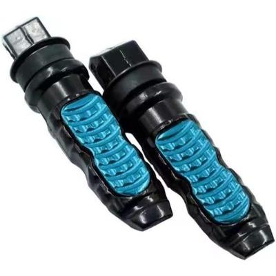 Pedaleira Esportiva De Moto Universal - Par Em Alumínio Cromado Para Diversas Marcas E Modelos Cor:azul