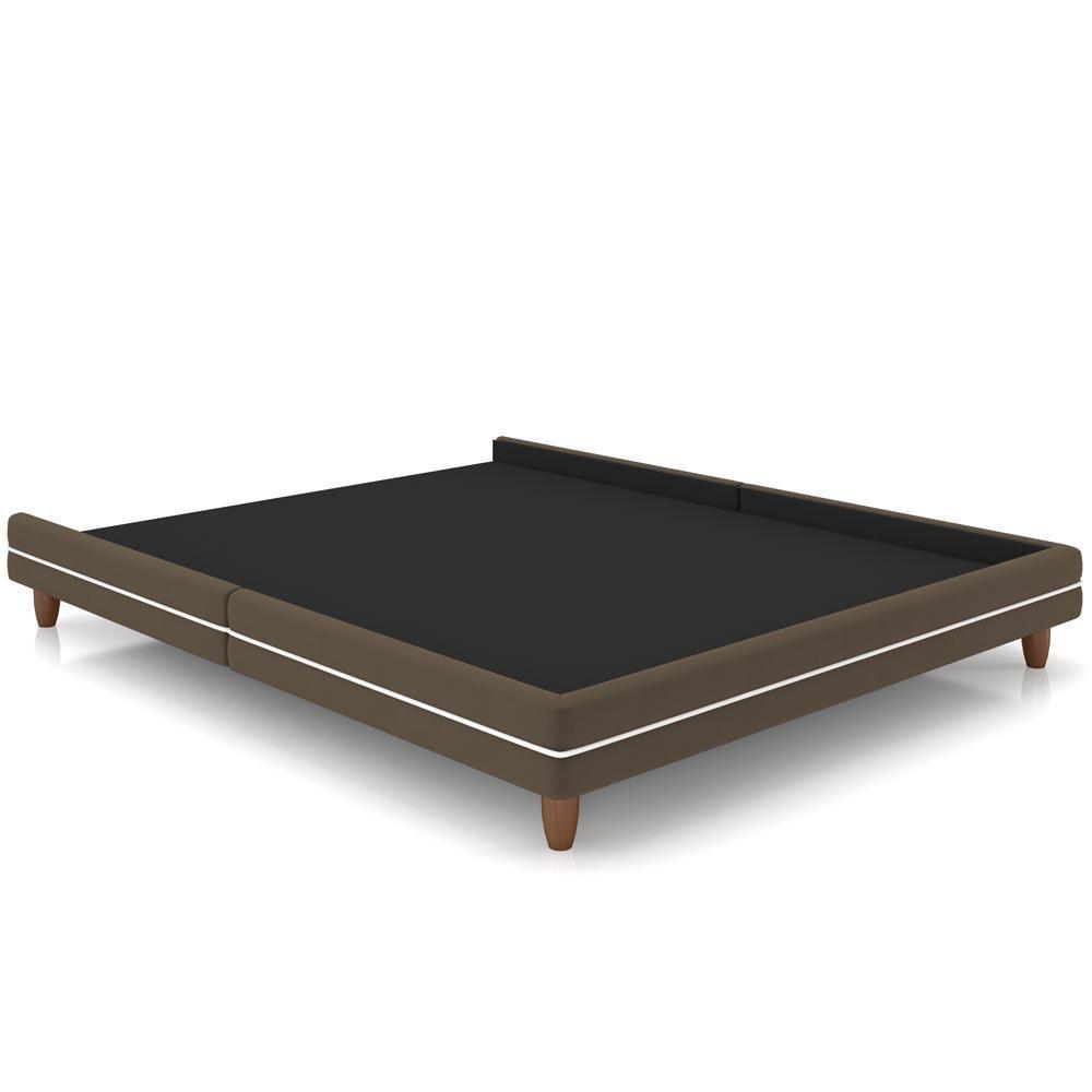 Cama Casal Base Box Pés Madeira 148cm Suném P05 Veludo Marrom - Lyam Decor - 4