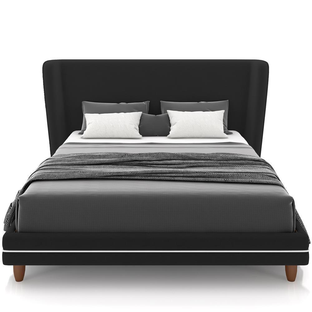 Cabeceira Casal Nilo 160cm Com Cama Pés Madeira Suném P05 Veludo Preto - Lyam Decor - 2