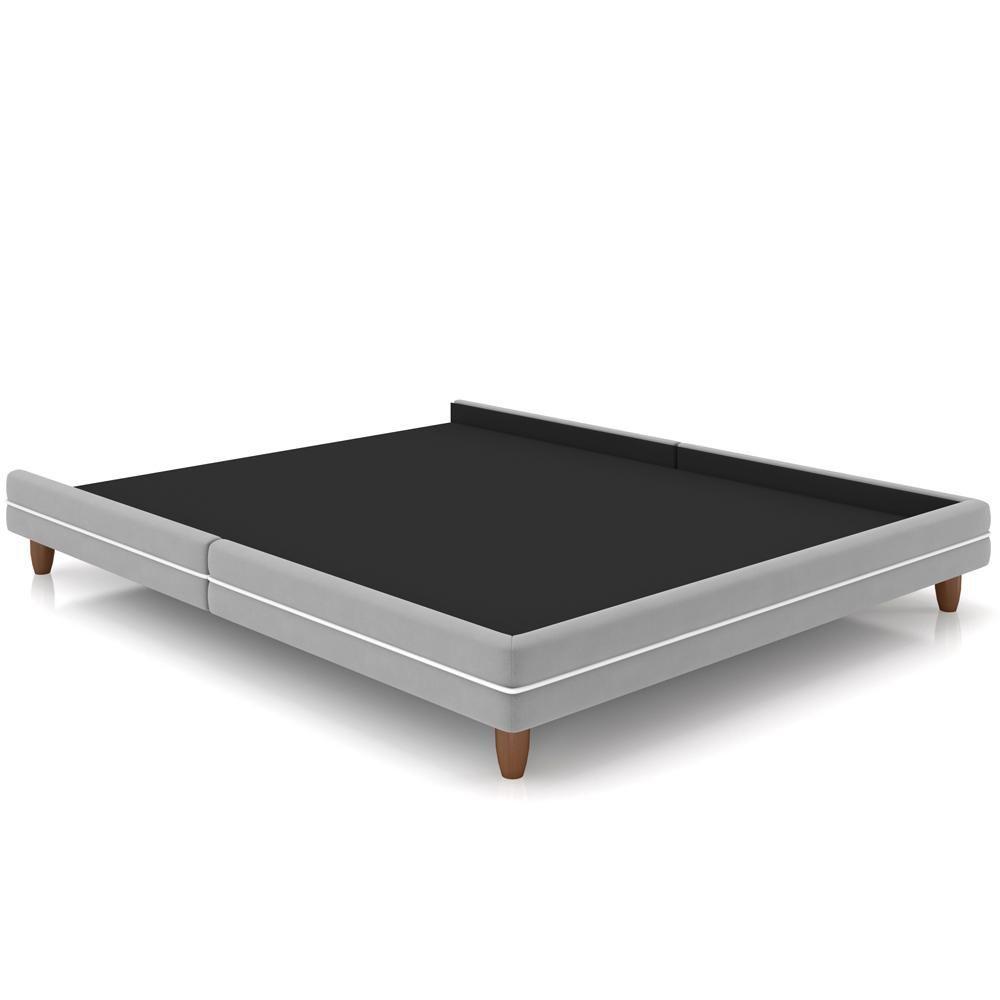 Cama Casal Base Box Pés Madeira 168cm Suném P05 Veludo Cinza - Lyam Decor - 1