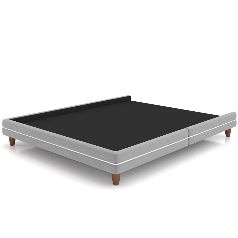 Cama Casal Base Box Pés Madeira 168cm Suném P05 Veludo Cinza - Lyam Decor - 6