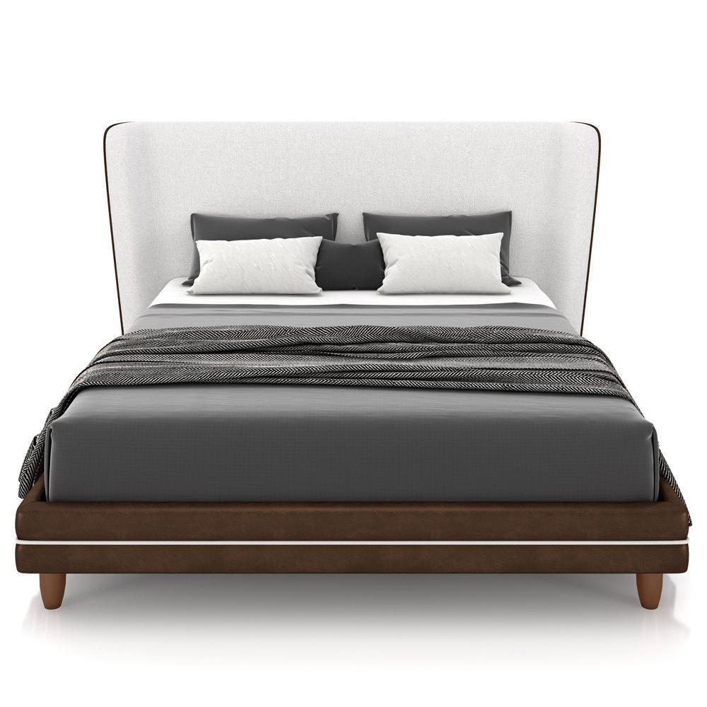 Cabeceira Casal Nilo 195cm Com Cama Pés Madeira Suném P05 Couríssimo Marrom Bouclê Cru - Lyam Decor - 2