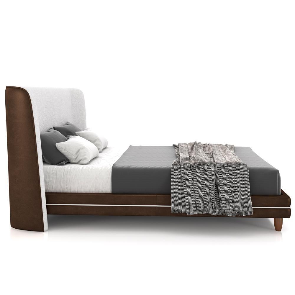 Cabeceira Casal Nilo 195cm Com Cama Pés Madeira Suném P05 Couríssimo Marrom Bouclê Cru - Lyam Decor - 8