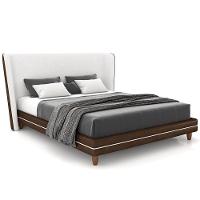 Cabeceira Casal Nilo 195cm Com Cama Pés Madeira Suném P05 Couríssimo Marrom Bouclê Cru - Lyam Decor - 1
