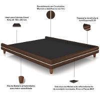 Cabeceira Casal Nilo 195cm Com Cama Pés Madeira Suném P05 Couríssimo Marrom Bouclê Cru - Lyam Decor