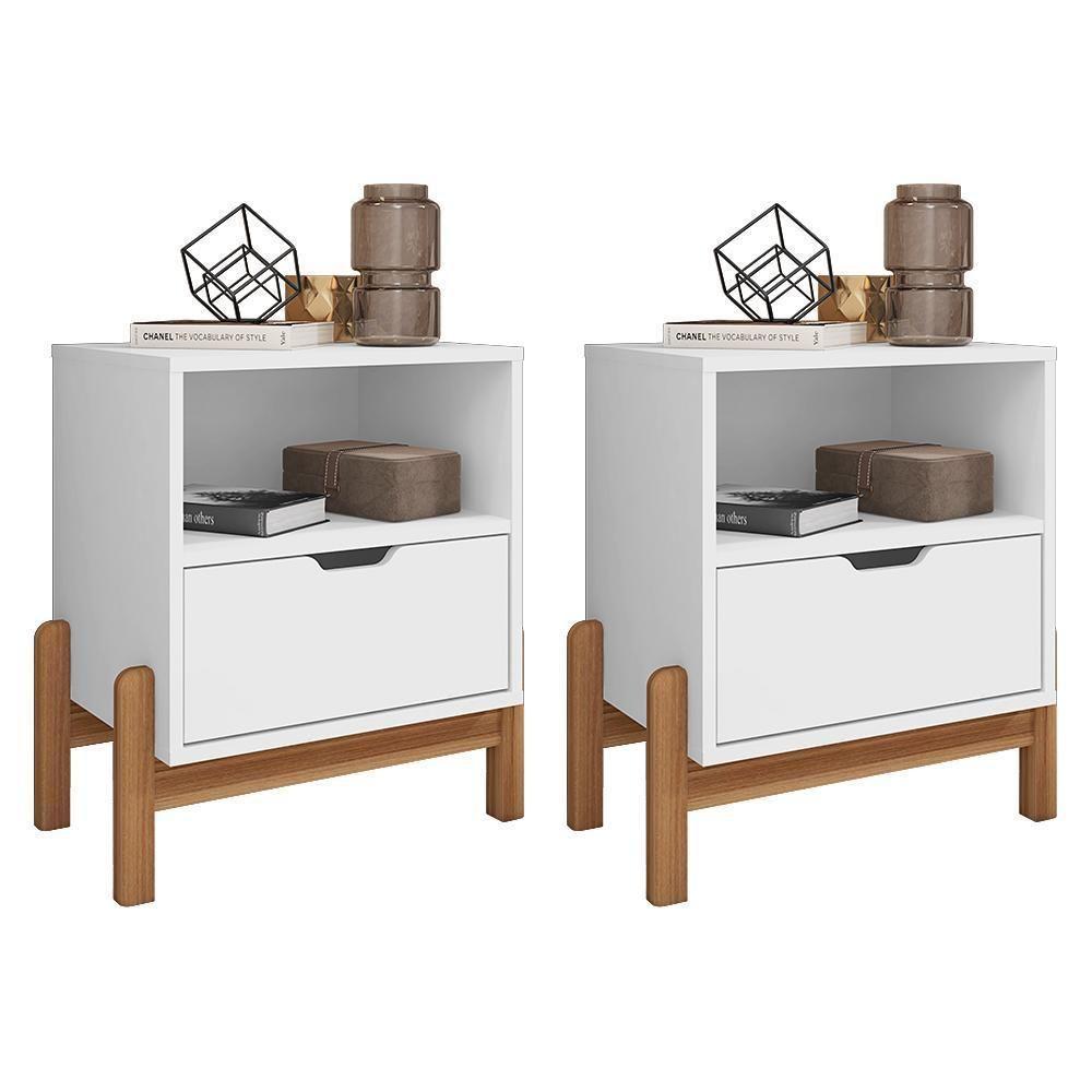 Kit 2 Mesas De Cabeceira Antares 1 Gaveta Branco - Casa D Branco - 1