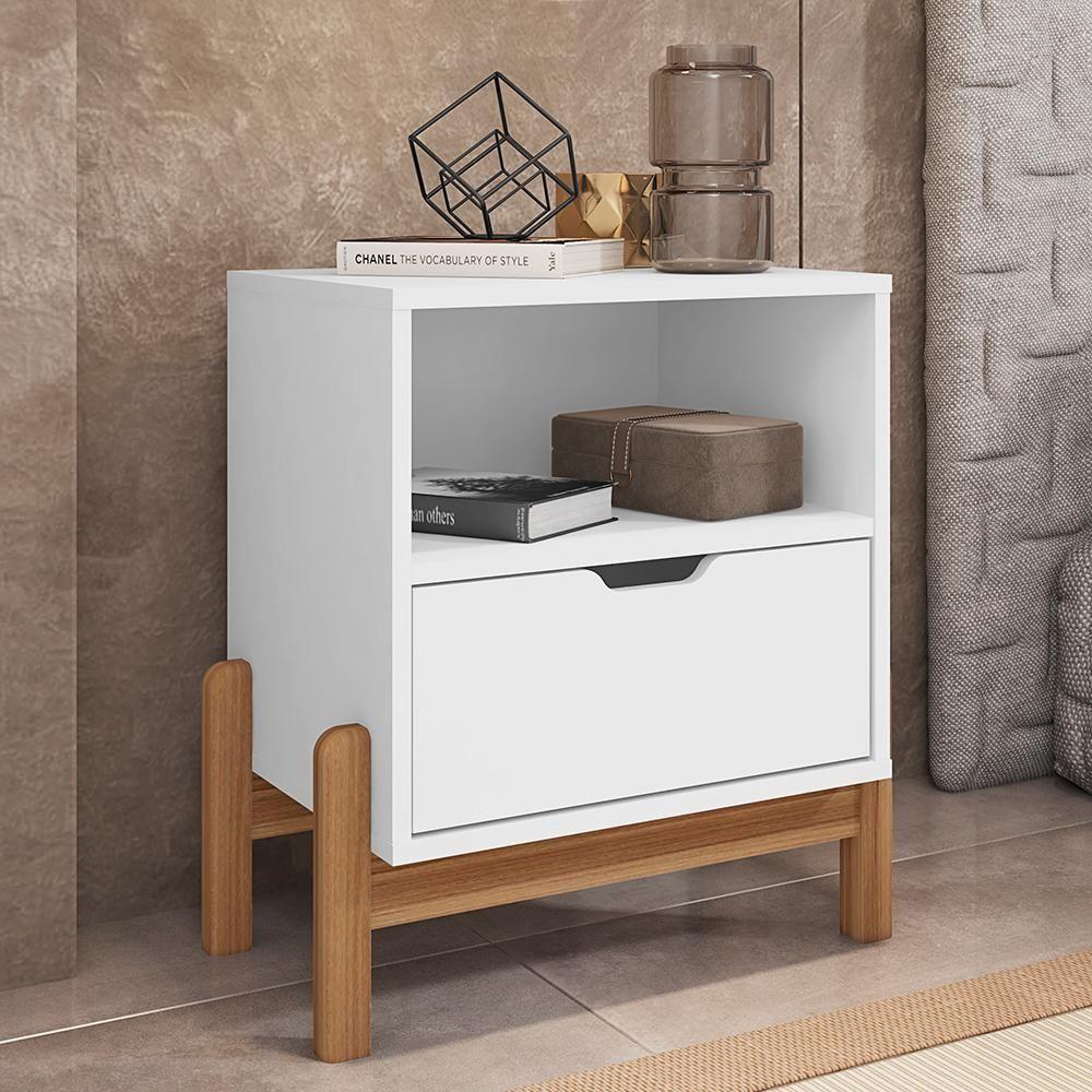 Kit 2 Mesas De Cabeceira Antares 1 Gaveta Branco - Casa D Branco - 3