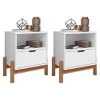 Kit 2 Mesas De Cabeceira Antares 1 Gaveta Branco - Casa D Branco - 1