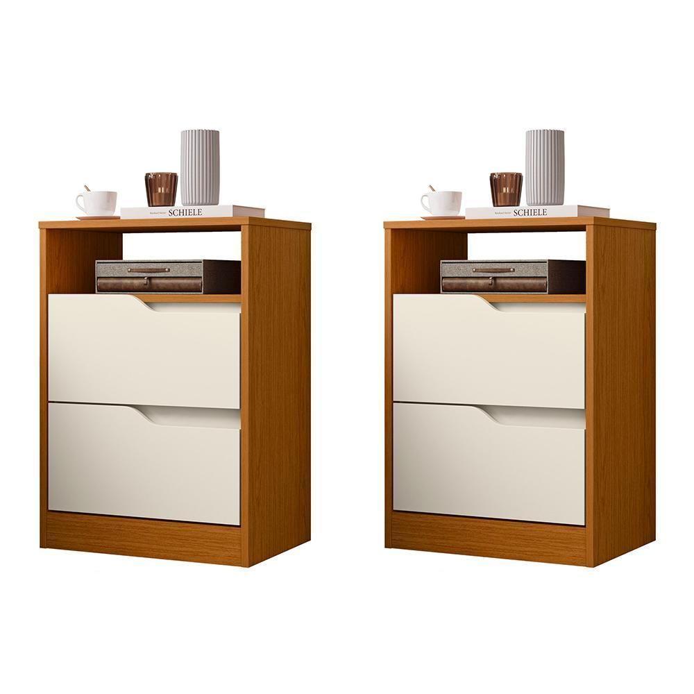 Kit 2 Mesas De Cabeceira Sole 2 Gavetas Flex Off White-cinamomo - Móveis Albatroz Off White-cinamomo - 1