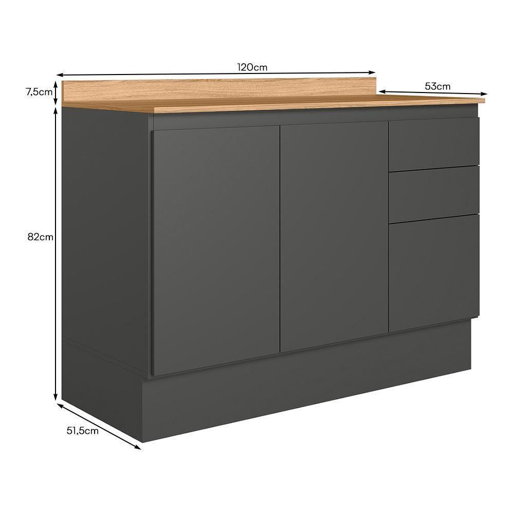 Balcão De Cozinha Acácia Touch 120cm Chumbo-freijó Com Rodapé E Tampo Mdp - Nicioli Chumbo-freijó - 3