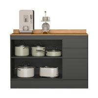 Balcão De Cozinha Acácia Touch 120cm Chumbo-freijó Com Rodapé E Tampo Mdp - Nicioli Chumbo-freijó - 2