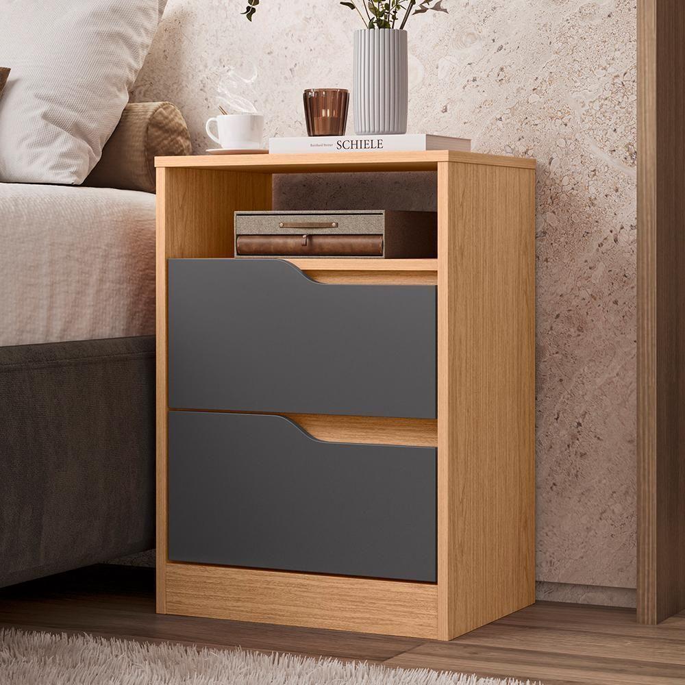 Kit 2 Mesas De Cabeceira Sole 2 Gavetas Flex Freijó-titanium - Móveis Albatroz Freijó-titanium - 2