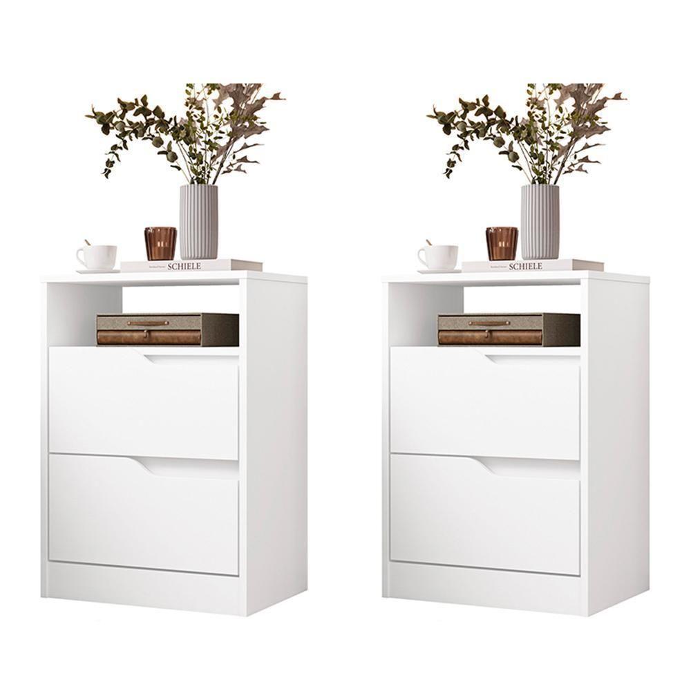Kit 2 Mesas De Cabeceira Sole 2 Gavetas Flex Branco Fosco - Móveis Albatroz Branco Fosco - 1