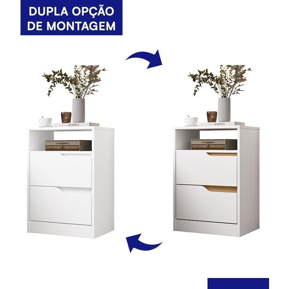 Kit 2 Mesas De Cabeceira Sole 2 Gavetas Flex Branco Fosco - Móveis Albatroz Branco Fosco - 4