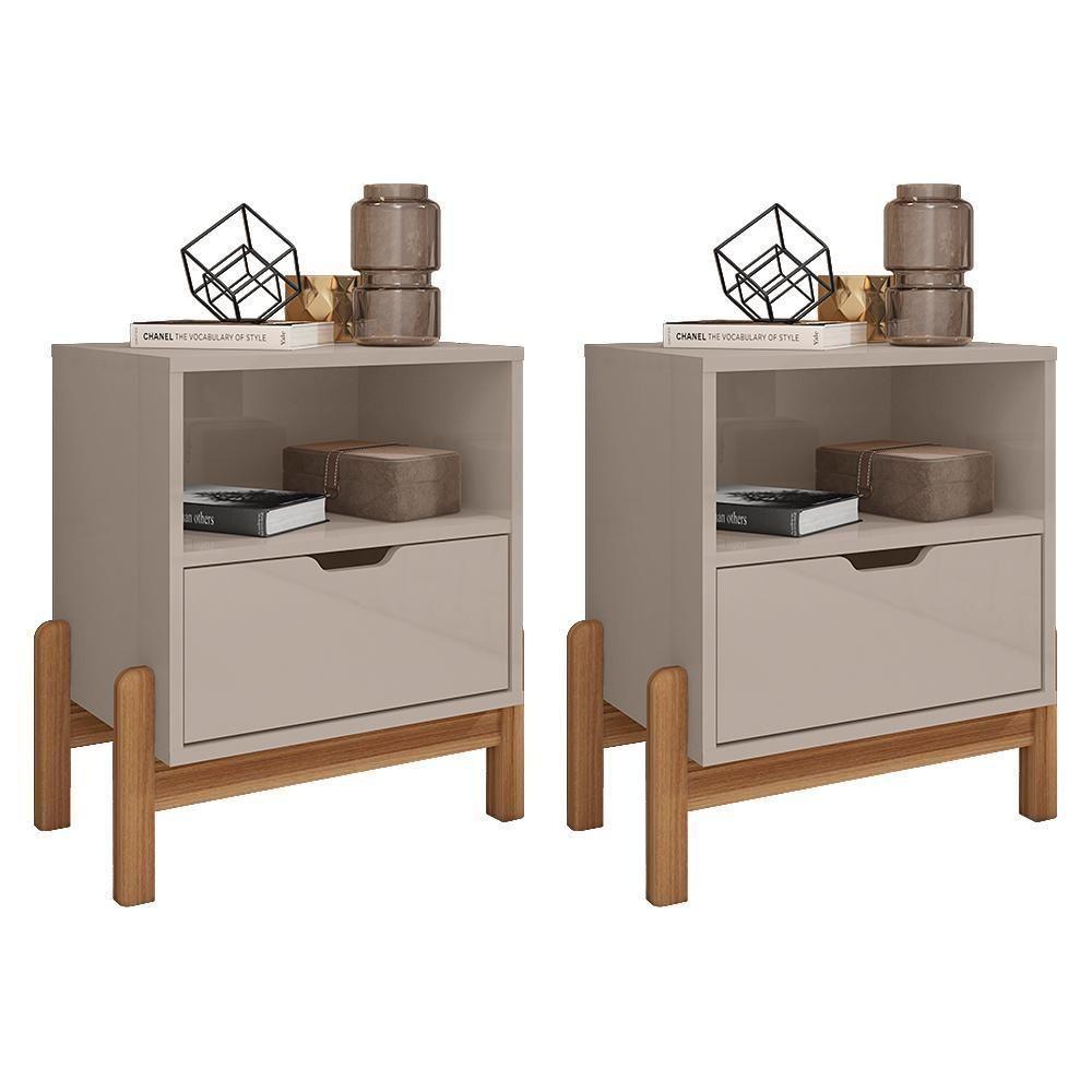 Kit 2 Mesas De Cabeceira Antares 1 Gaveta Off White - Casa D Off White - 1