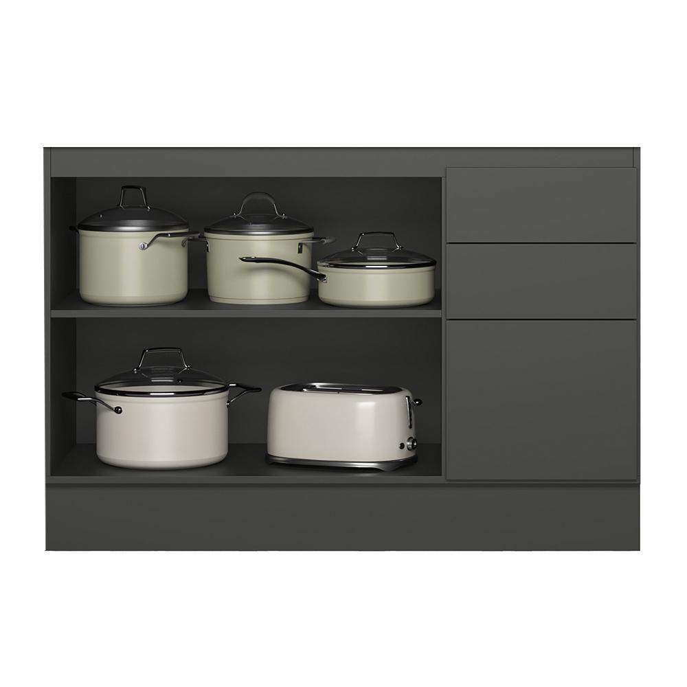 Balcão De Cozinha Acácia Touch 120cm Chumbo Com Rodapé E Sem Tampo - Nicioli Chumbo - 2