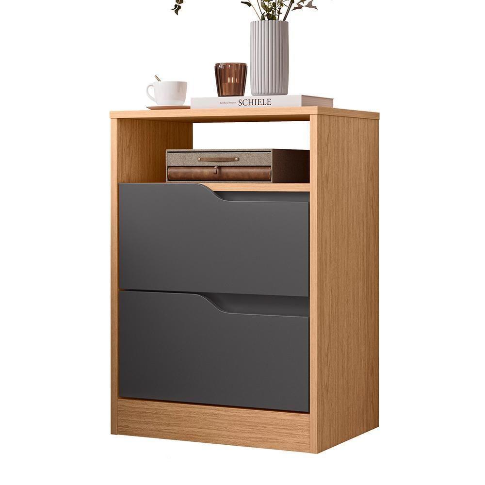 Mesa De Cabeceira Sole 2 Gavetas Flex Titanium-freijó - Móveis Albatroz Titanium-freijó - 1