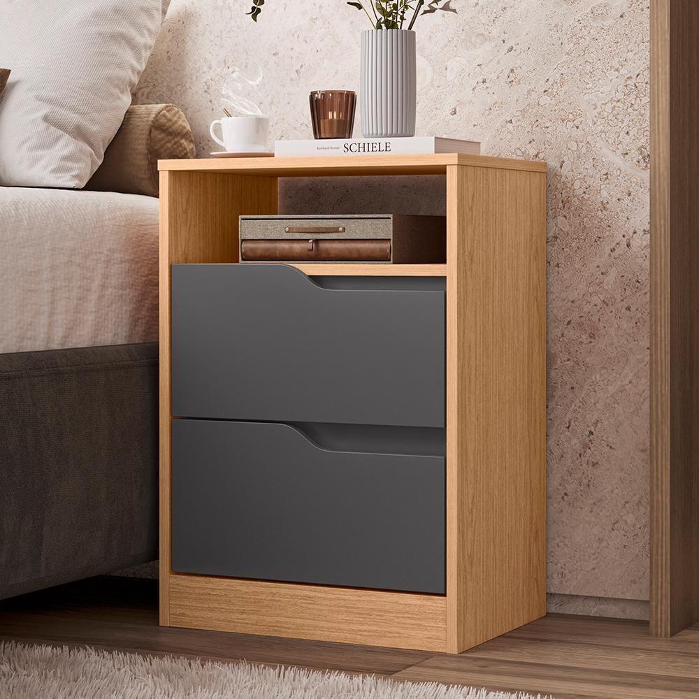 Mesa De Cabeceira Sole 2 Gavetas Flex Titanium-freijó - Móveis Albatroz Titanium-freijó - 3