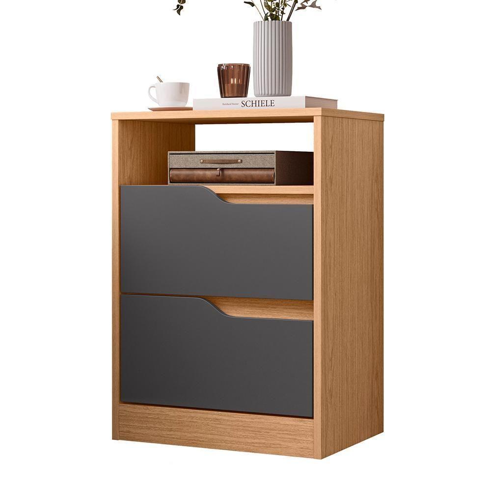 Mesa De Cabeceira Sole 2 Gavetas Flex Freijó-titanium - Móveis Albatroz Freijó-titanium - 1