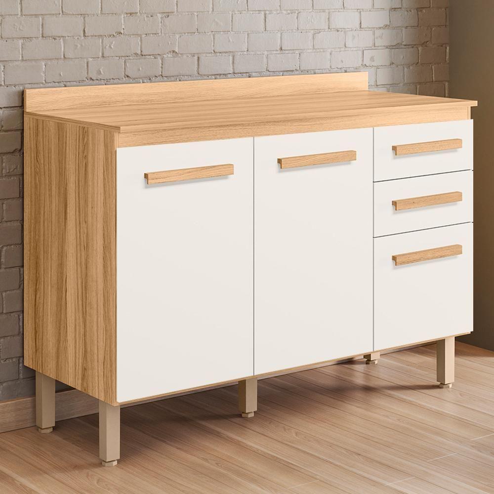 Balcão De Cozinha Intenza 120cm Freijó-off White Cristal Com Tampo Mdp - Nicioli Freijó-off White Cristal - 2