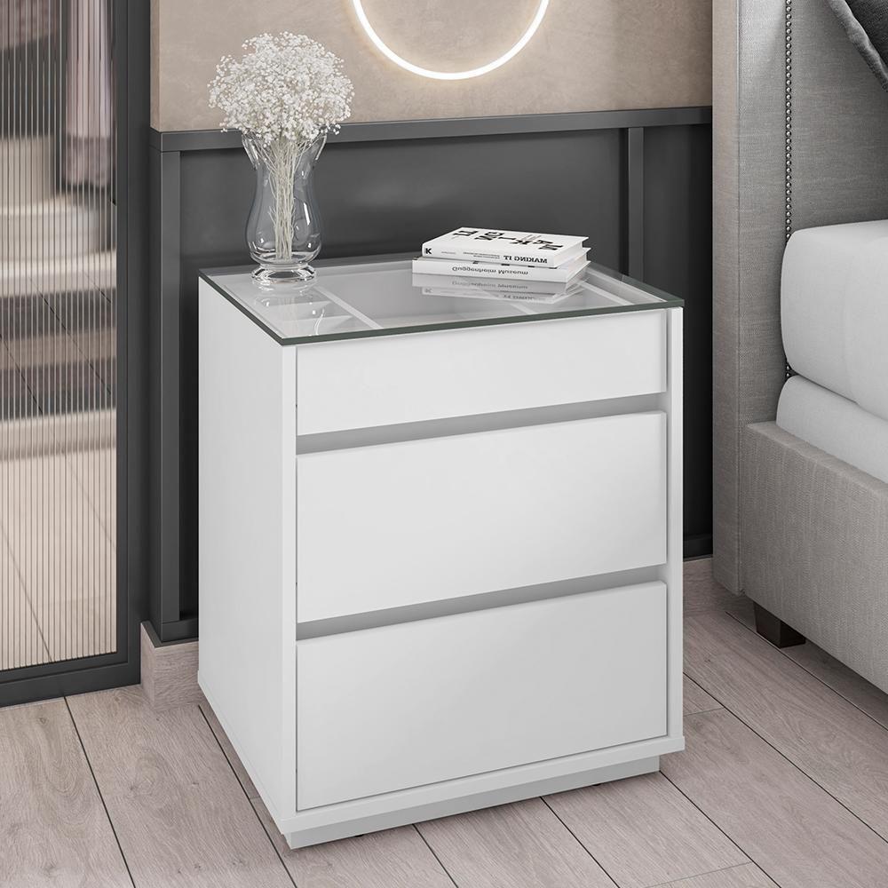 Kit 2 Mesas De Cabeceira Belize 3 Gavetas Branco - Casa D Branco - 2