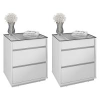 Kit 2 Mesas De Cabeceira Belize 3 Gavetas Branco - Casa D Branco - 1