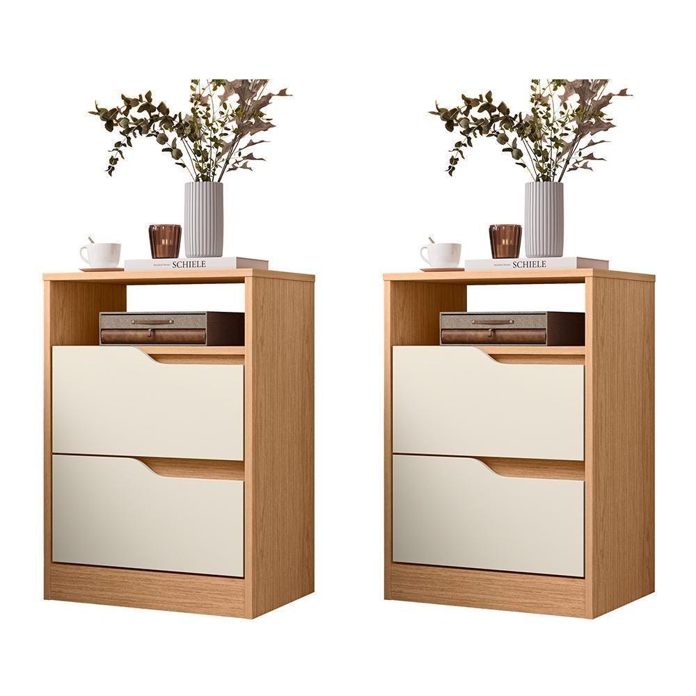 Kit 2 Mesas De Cabeceira Sole 2 Gavetas Flex Freijó-off White - Móveis Albatroz Freijó-off White - 1