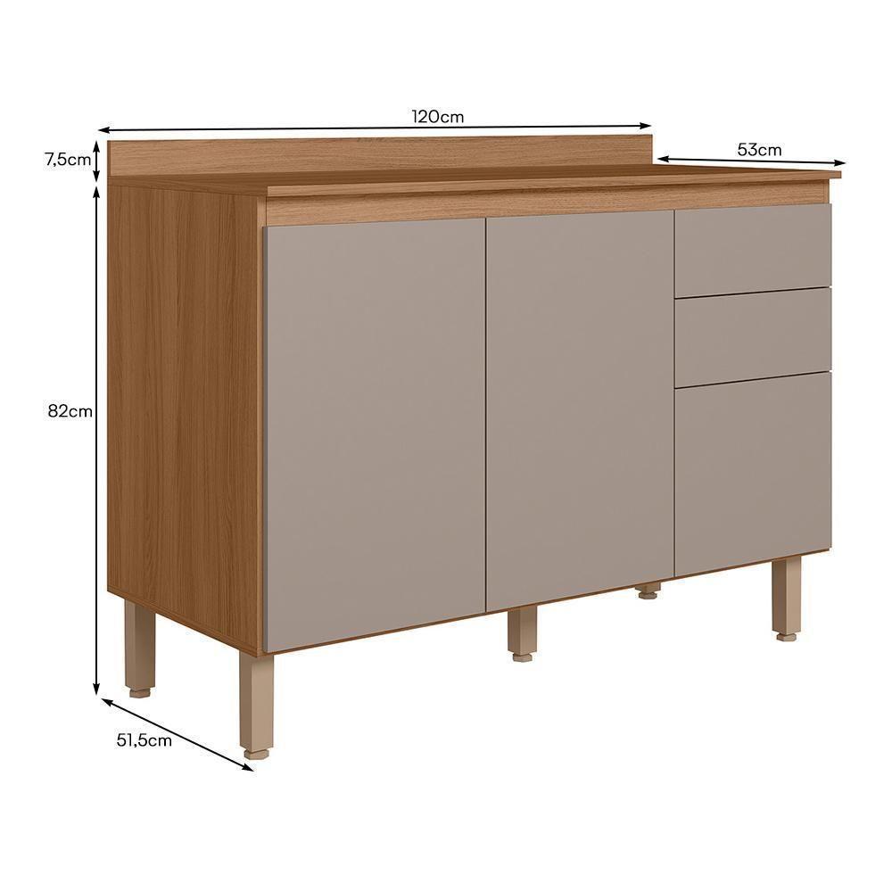 Balcão De Cozinha Acácia Touch 120cm Ipê-fendy Com Tampo Mdp - Nicioli Ipê-fendy - 3